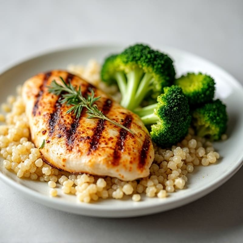 Grilled Chicken Breast with Roasted Broccoli and Quinoa