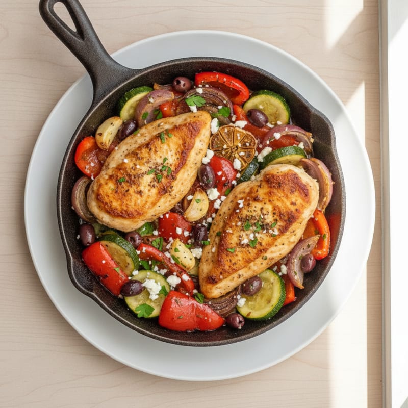 Mediterranean Chicken Skillet with Roasted Vegetables