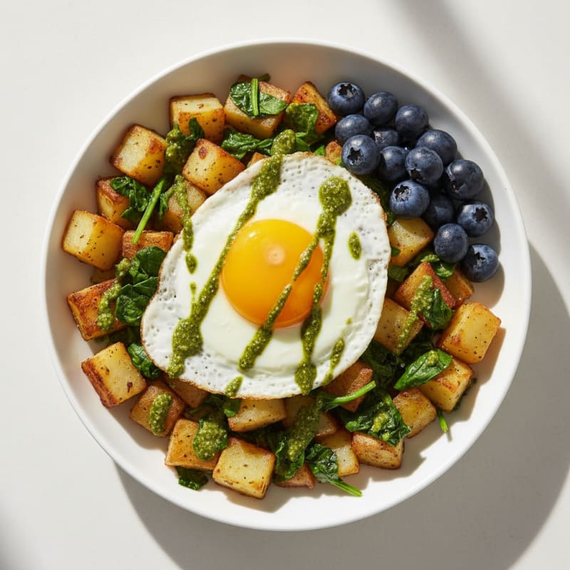 Egg and Potato Hash with Sautéed Spinach