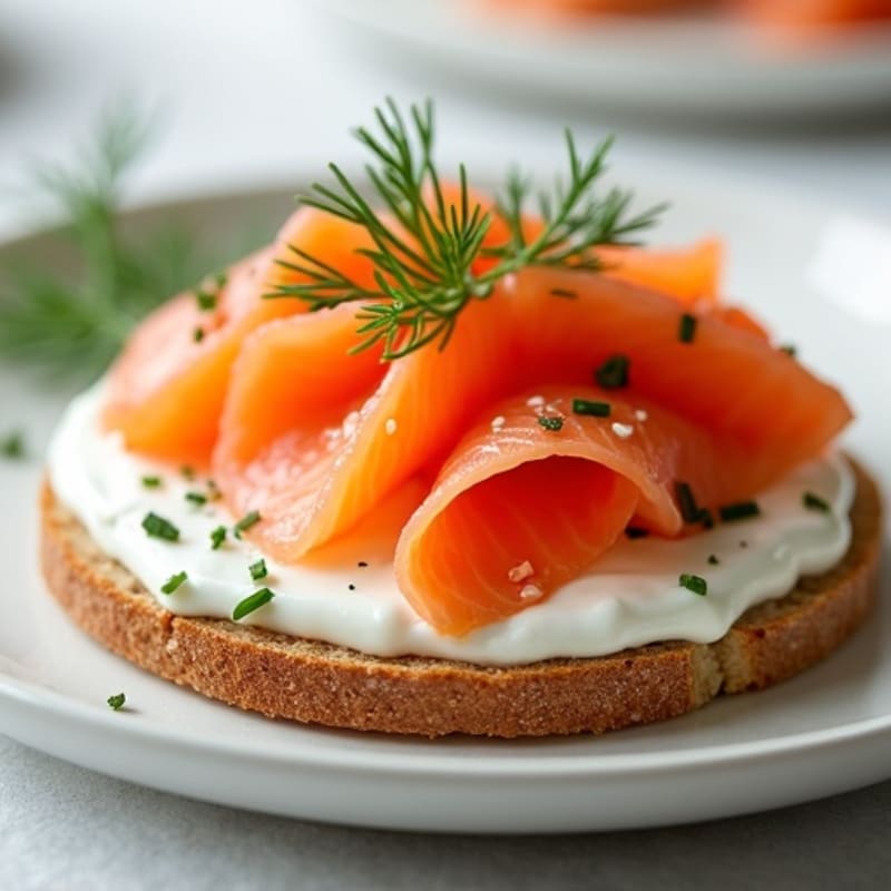 Fresh Smoked Salmon with Creamy Dill Spread on a Crispy Whole Wheat Thin