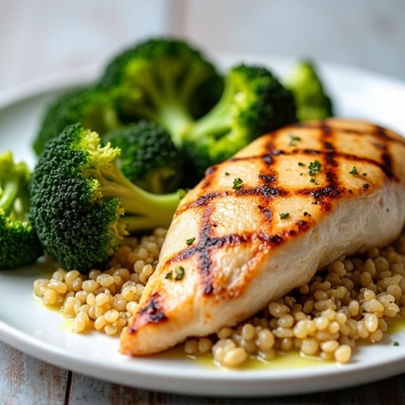 Grilled Chicken Breast with Quinoa and Roasted Broccoli