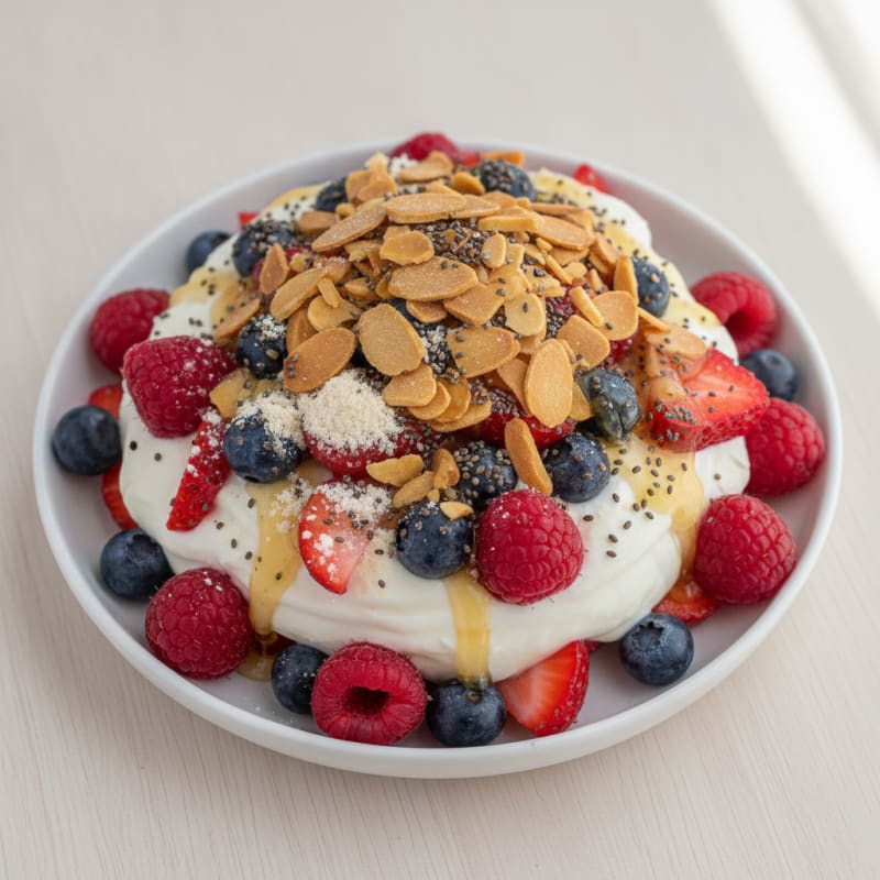 Greek Yogurt Protein Parfait with Mixed Berries and Almonds