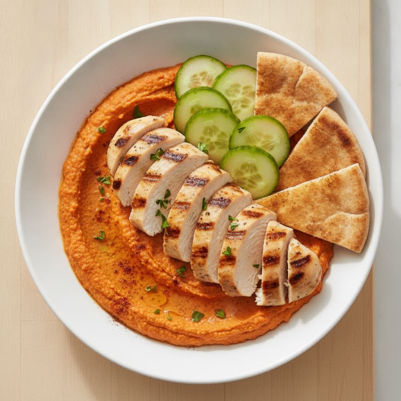 Grilled Chicken & Roasted Red Pepper Hummus Bowl