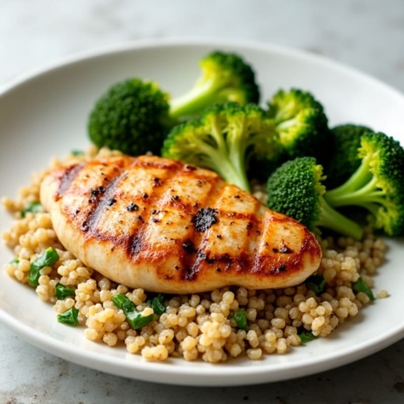 Grilled Chicken Breast with Quinoa and Roasted Broccoli