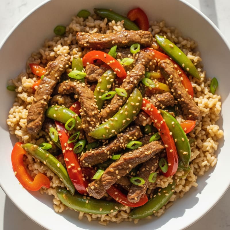 Lean Beef Stir-Fry with Bell Peppers and Brown Rice