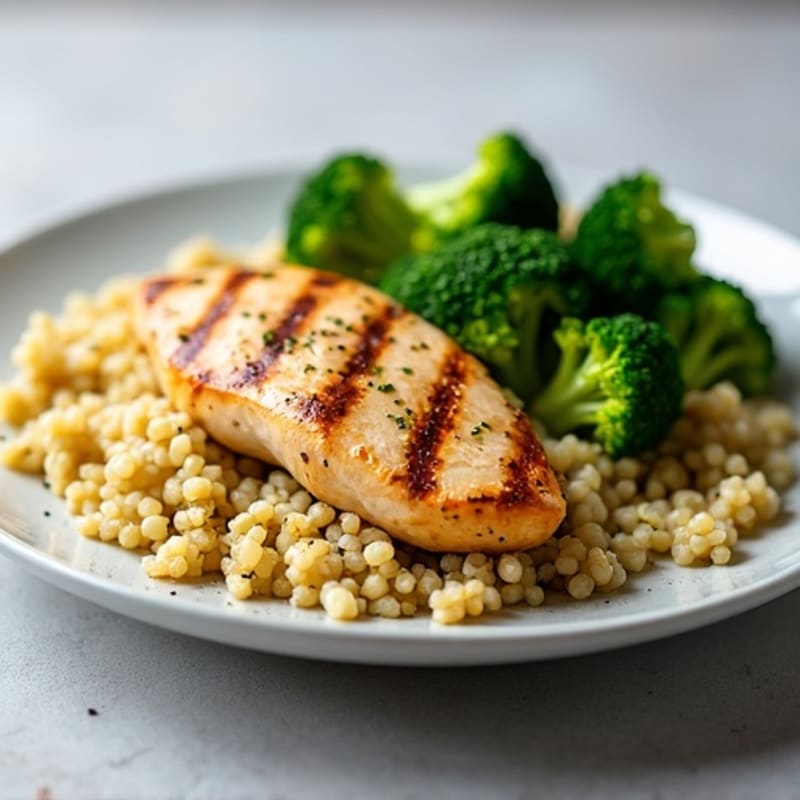 Grilled Chicken Breast with Quinoa and Steamed Broccoli