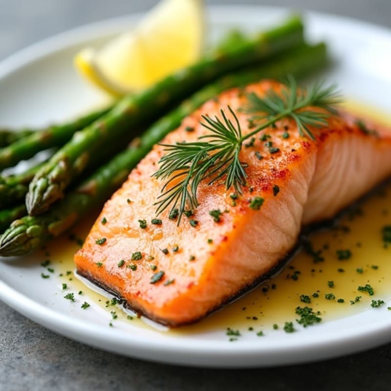 Crispy Pan-Seared Salmon with Lemon-Herb Roasted Asparagus
