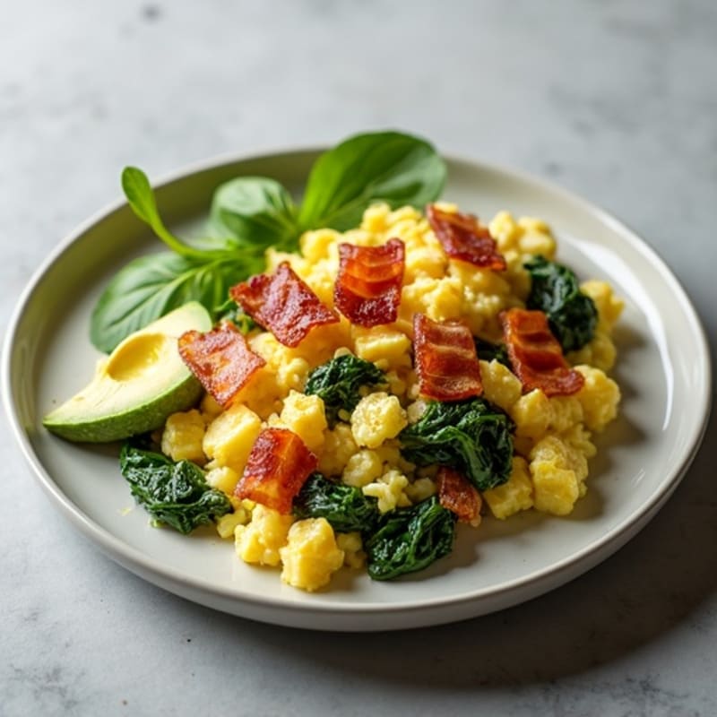 Egg White Spinach Scramble with Turkey Bacon