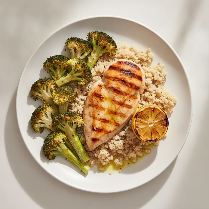 Grilled Chicken Breast with Quinoa and Roasted Broccoli