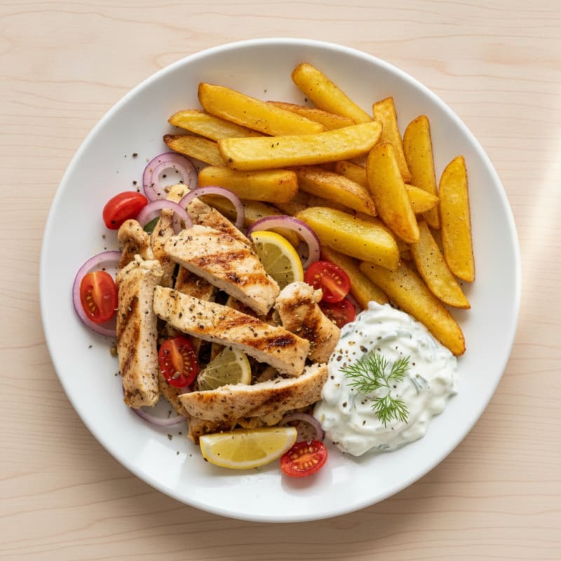 Greek Chicken Gyro Platter with Fries