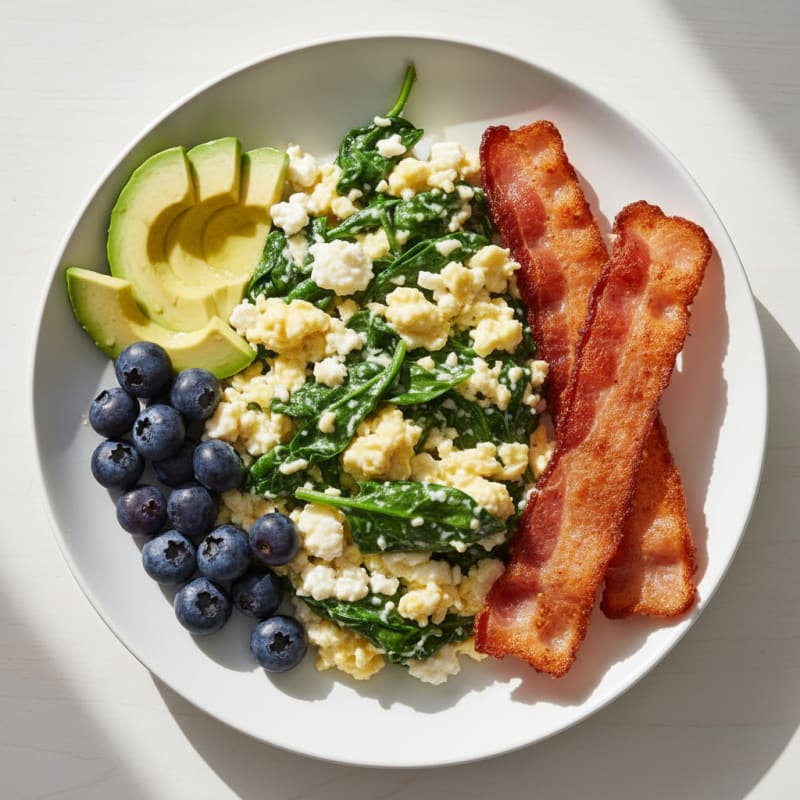 Cottage Cheese Scramble with Spinach and Turkey Bacon