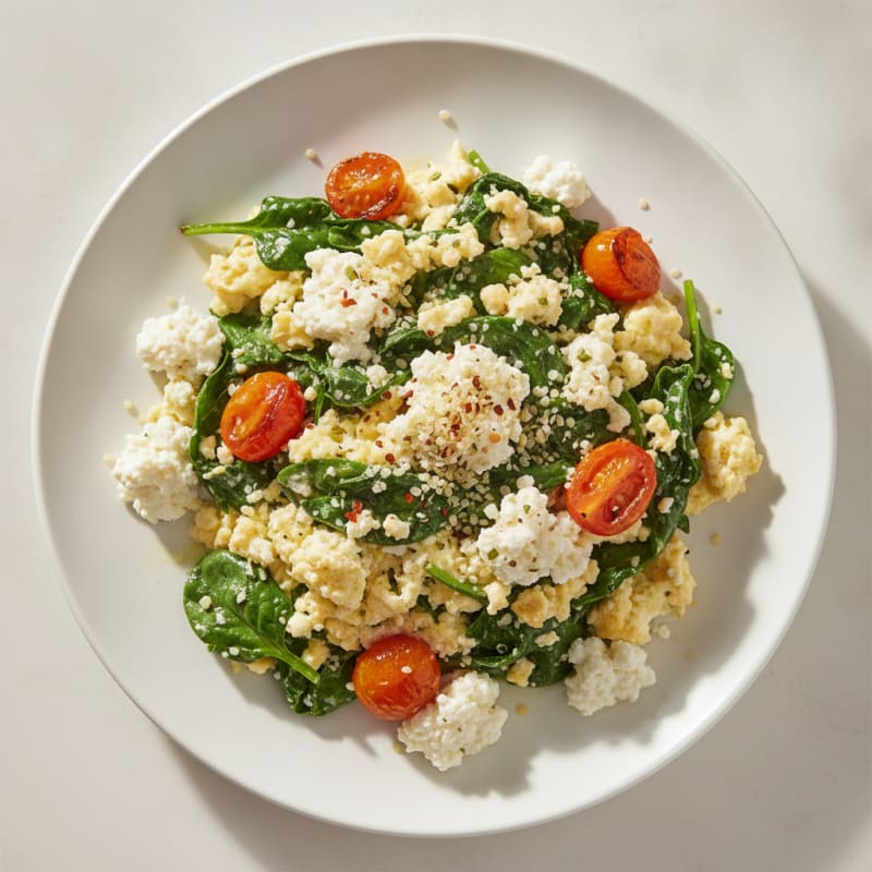 Egg White Spinach Scramble with Cottage Cheese