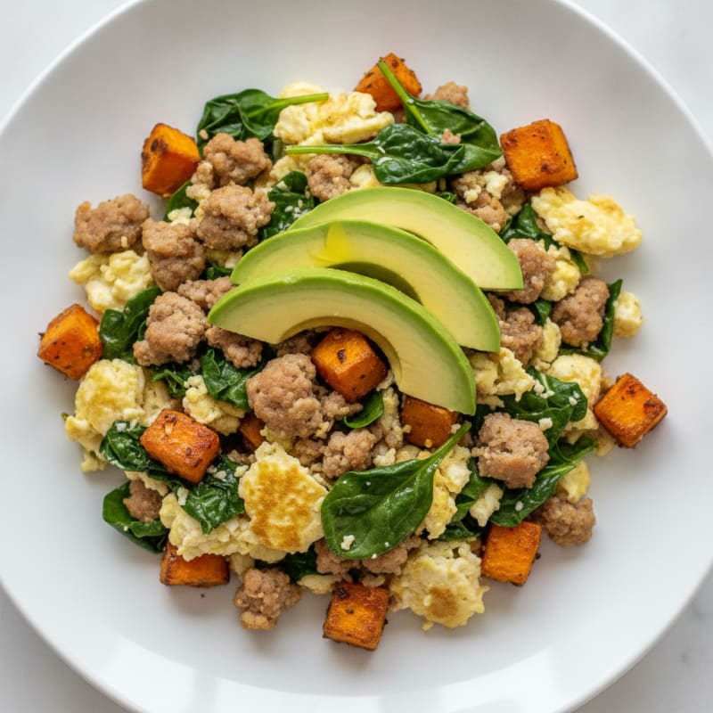 Egg White and Turkey Sausage Scramble with Spinach