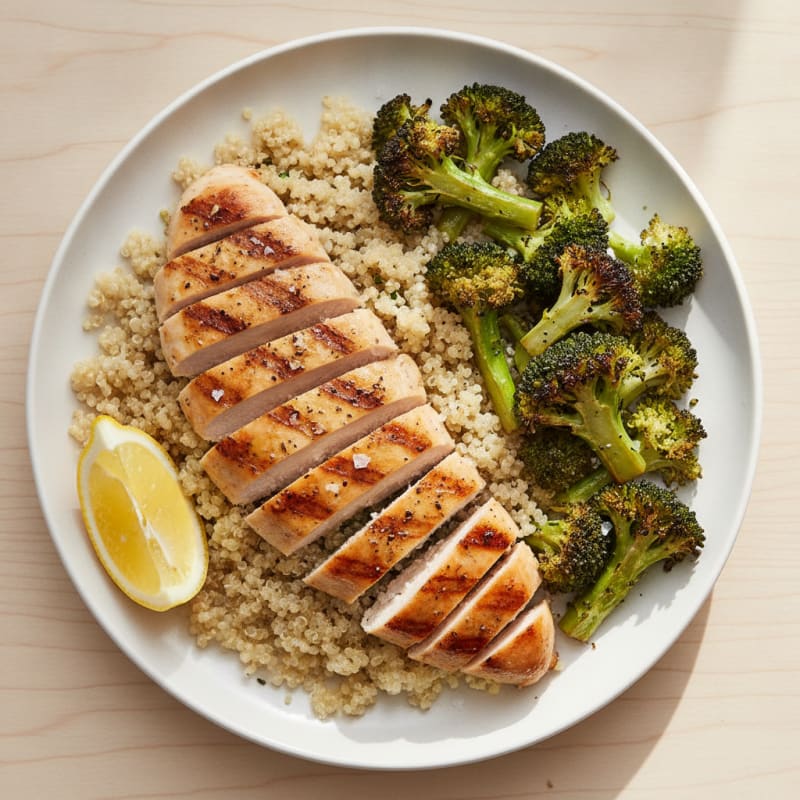 Grilled Chicken Breast with Quinoa and Roasted Broccoli