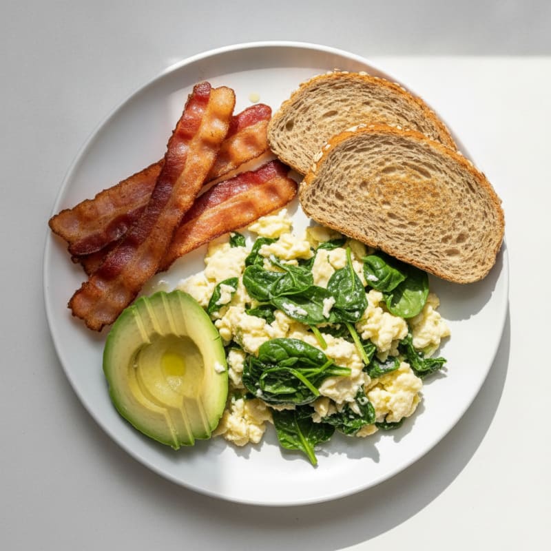 Crispy Turkey Bacon and Egg White Scramble with Spinach