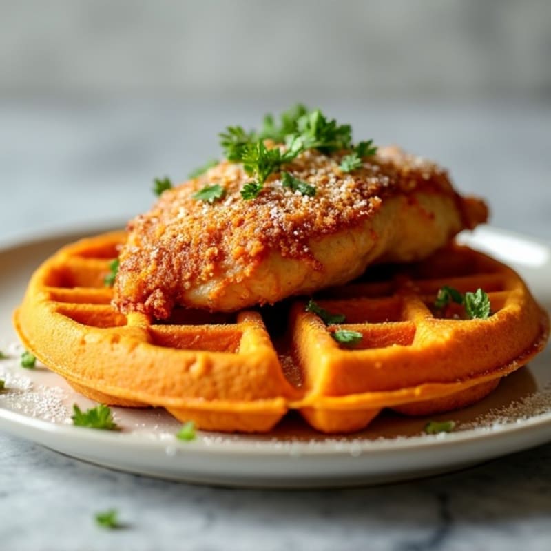 Crispy Almond-Crusted Chicken with Sweet Potato Waffles