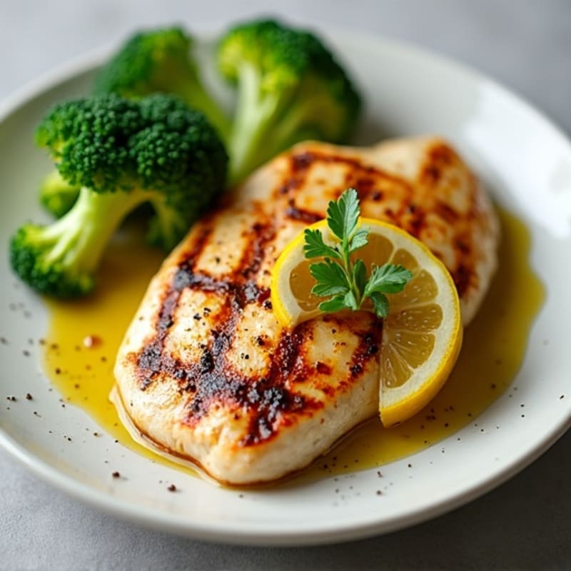 Grilled Chicken Breast with Steamed Broccoli and Lemon