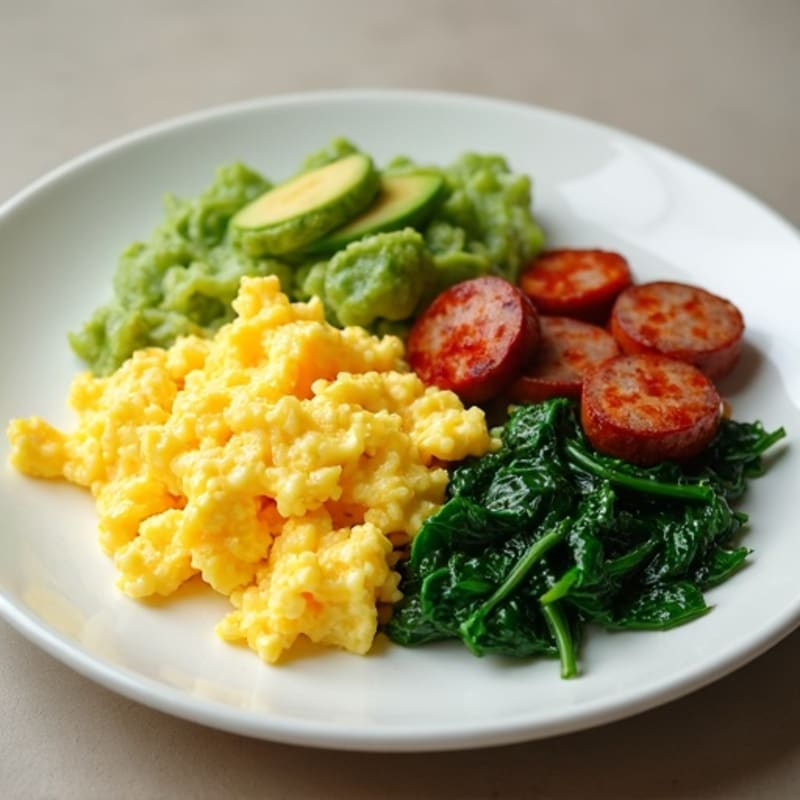 Egg White Scramble with Turkey Sausage and Sautéed Spinach