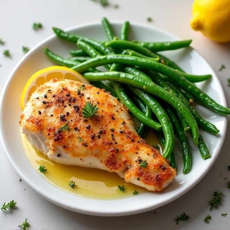 Crispy Lemon-Herb Roasted Chicken with Fresh Green Beans