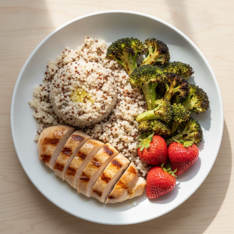 Grilled Chicken Breast with Quinoa and Roasted Broccoli