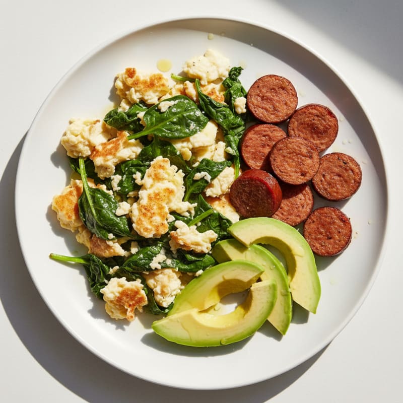 Egg White and Spinach Scramble with Turkey Sausage