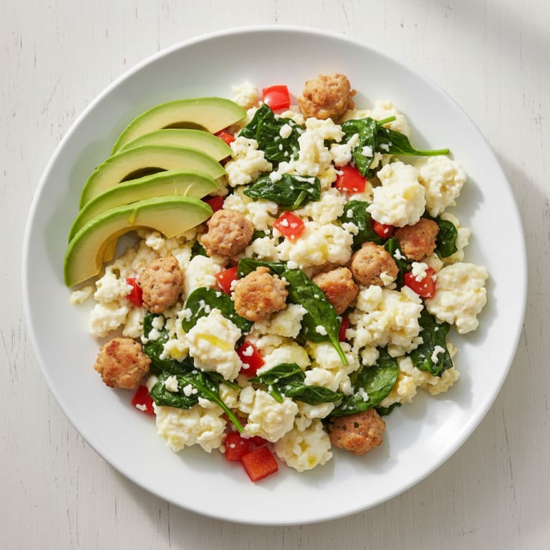 Egg White and Chicken Sausage Scramble with Spinach