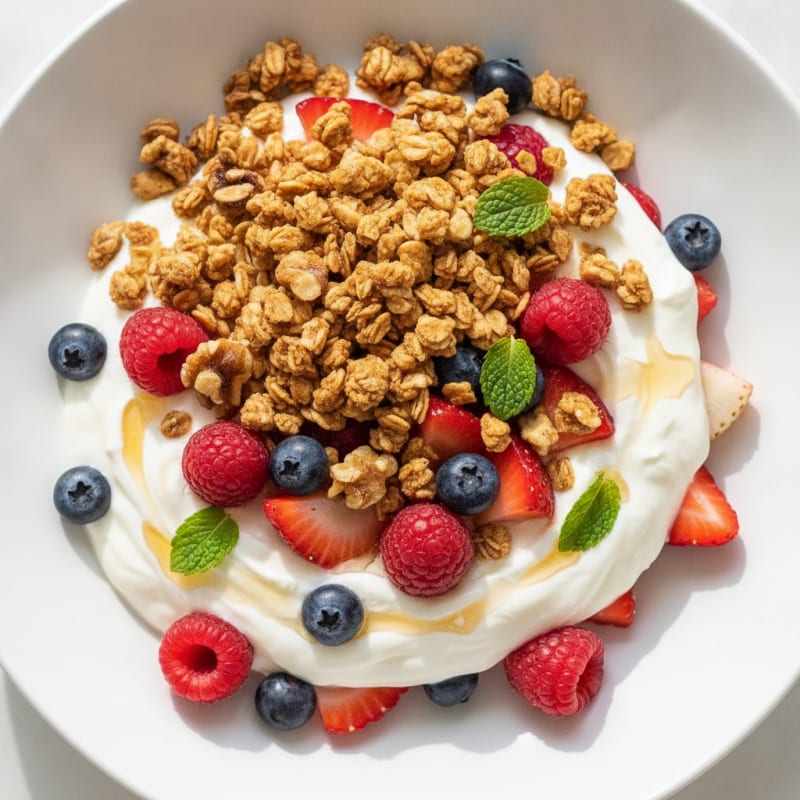 Creamy Greek Yogurt Parfait with Protein Granola and Mixed Berries