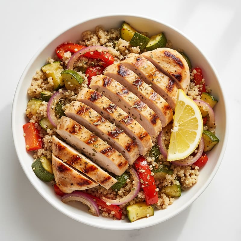 Grilled Chicken and Quinoa Power Bowl with Roasted Vegetables