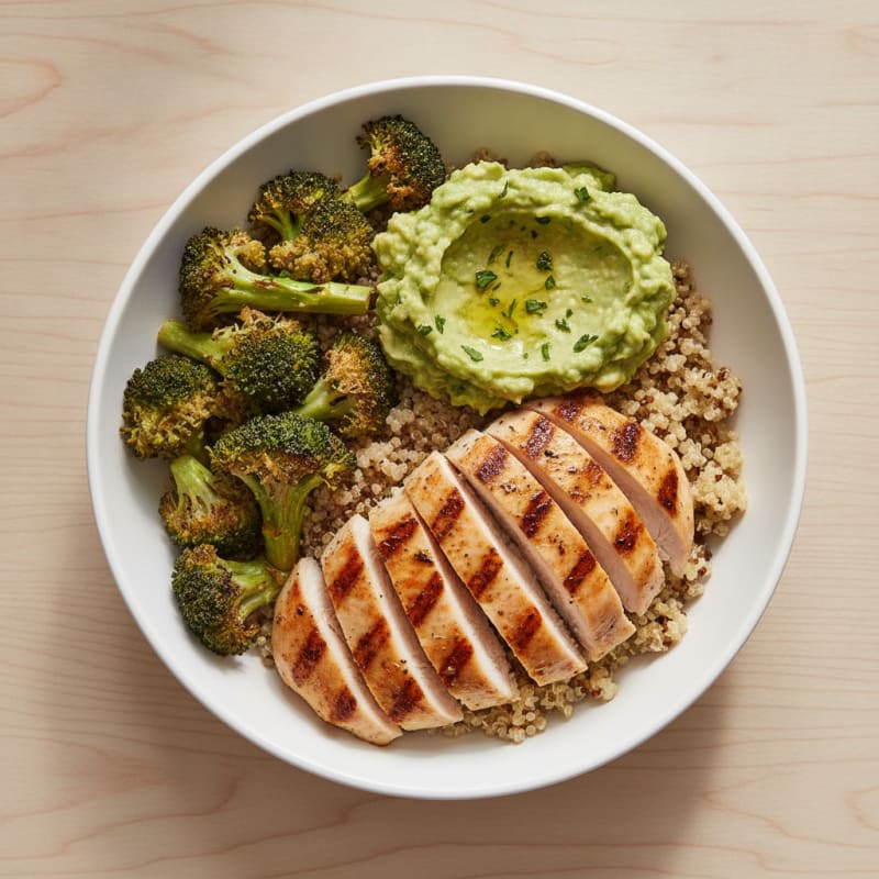 Grilled Chicken and Quinoa Power Bowl with Roasted Broccoli