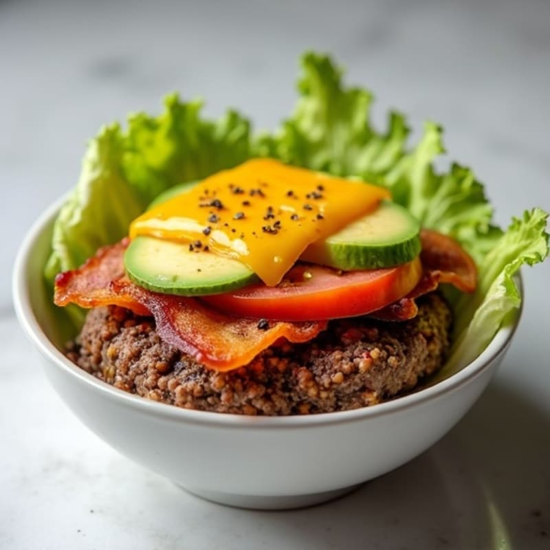 Lean Beef Cheeseburger Bowl with Crispy Turkey Bacon