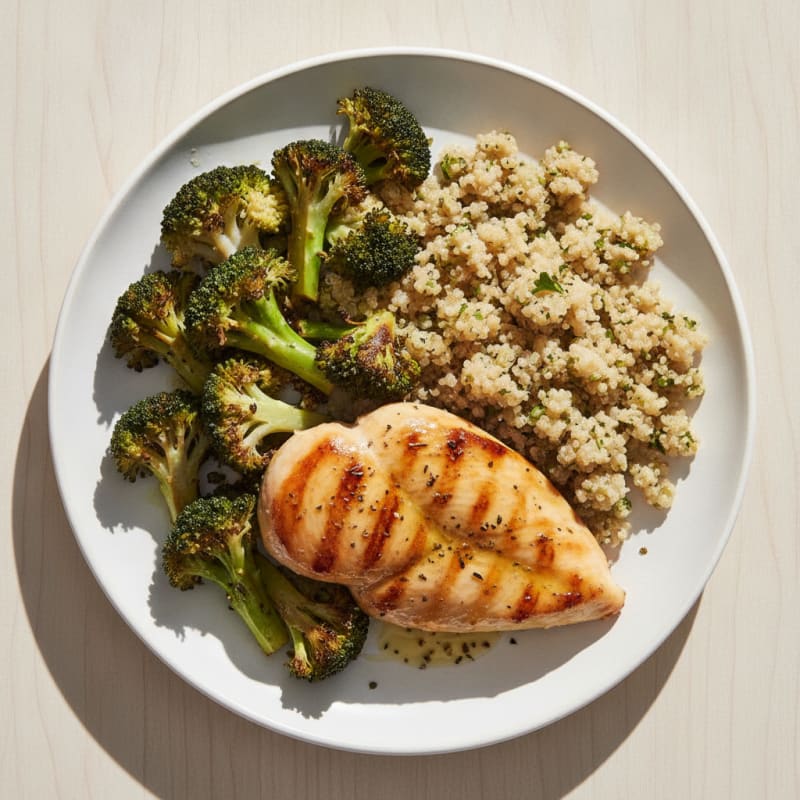 Grilled Chicken Breast with Roasted Broccoli and Quinoa