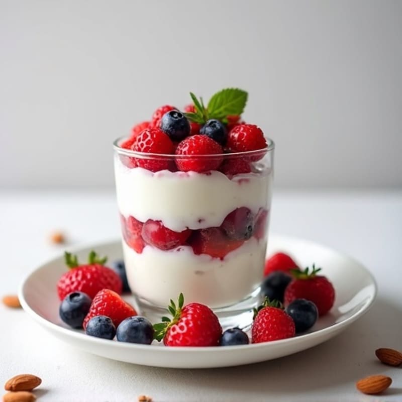Greek Yogurt Protein Parfait with Mixed Berries and Almonds