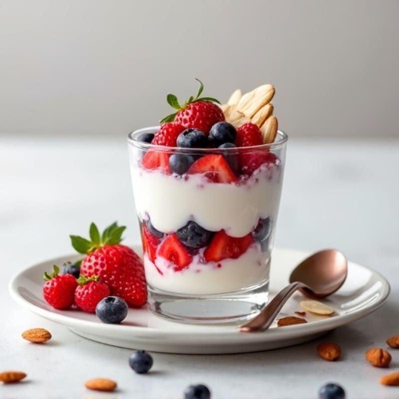 Greek Yogurt Protein Parfait with Mixed Berries and Almonds