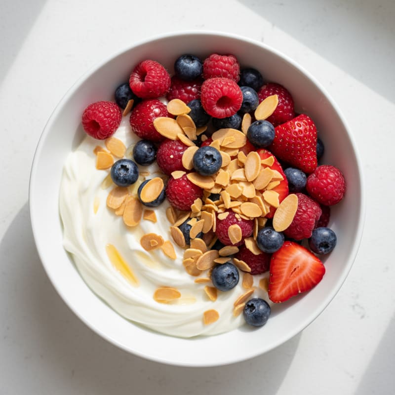 Greek Yogurt Protein Bowl with Mixed Berries and Almonds
