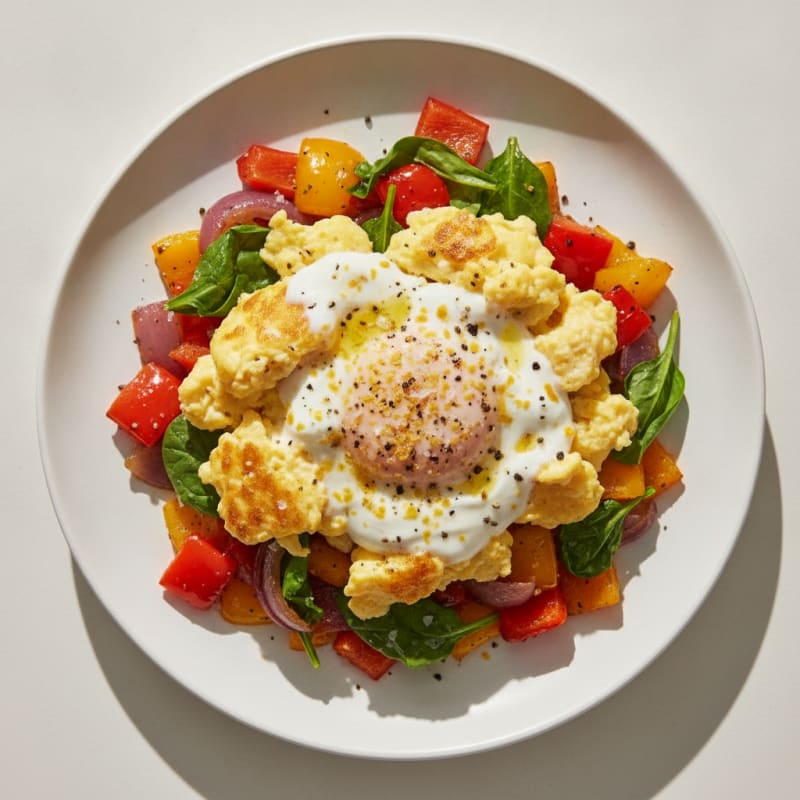 Hearty Scrambled Eggs with Roasted Vegetables