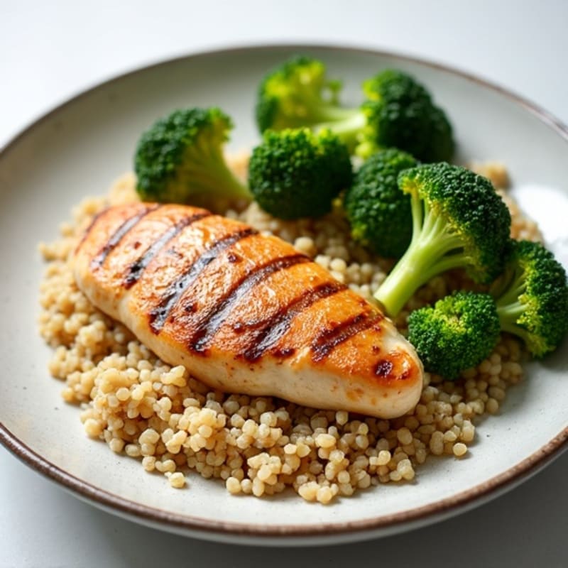 Grilled Chicken Breast with Quinoa and Roasted Broccoli