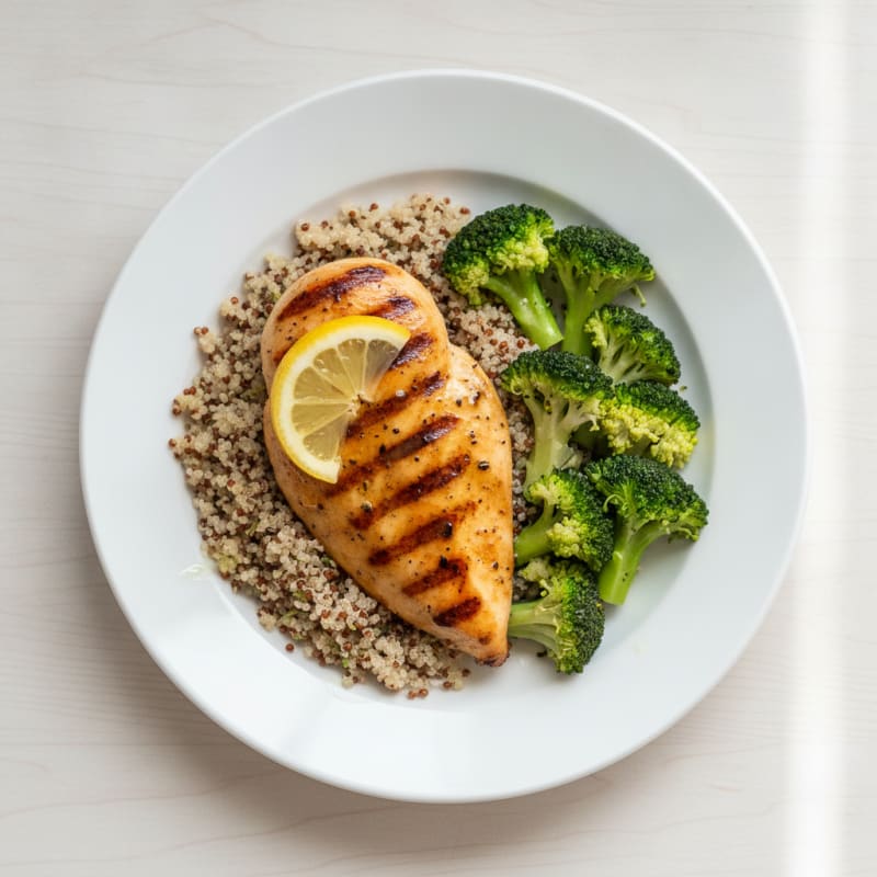 Grilled Chicken Breast with Quinoa and Steamed Broccoli