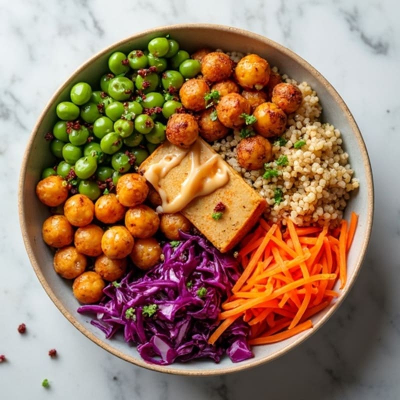 Crispy Asian-Spiced Chickpea Buddha Bowl with Sesame Ginger Sauce