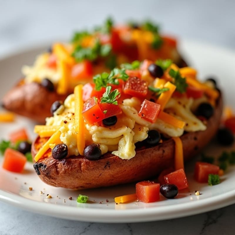 Crispy Loaded Sweet Potato Boats with Turkey Bacon