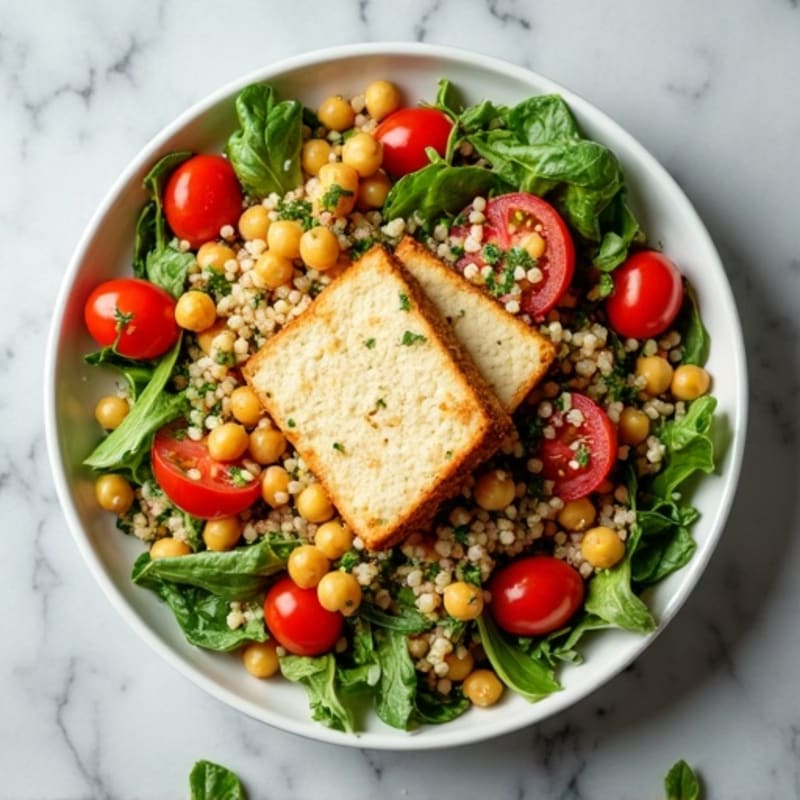 Chickpea and Quinoa Salad with Crispy Tofu