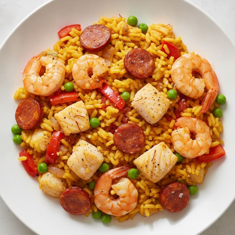 Saffron Seafood Paella with Chorizo