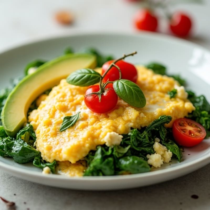 Cottage Cheese Scramble with Spinach and Cherry Tomatoes