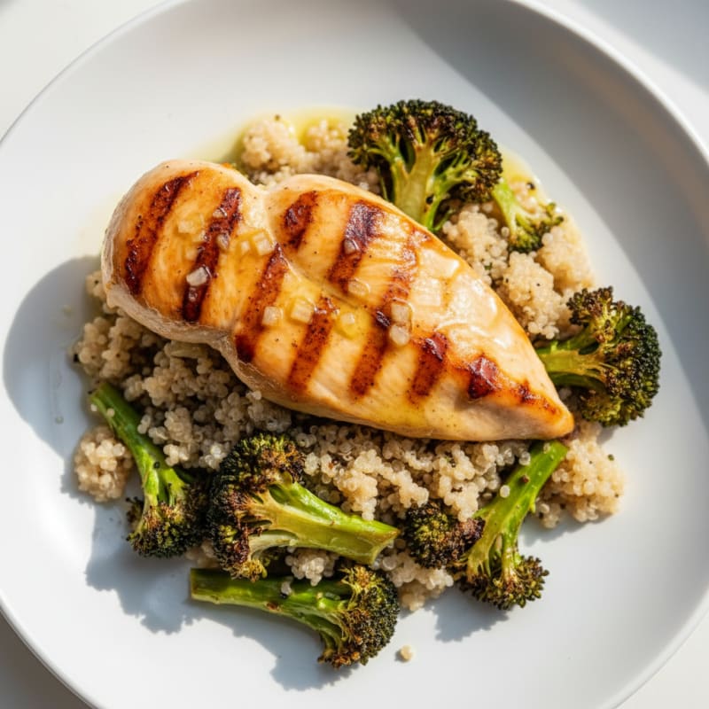 Grilled Chicken Breast with Quinoa and Roasted Broccoli