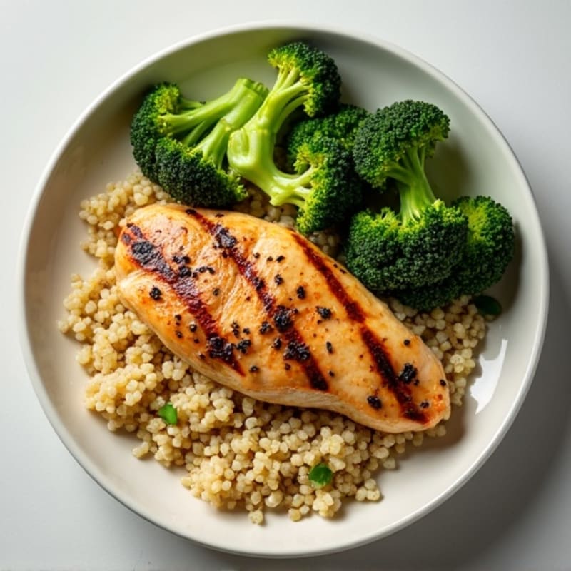 Grilled Chicken Breast with Roasted Broccoli and Quinoa