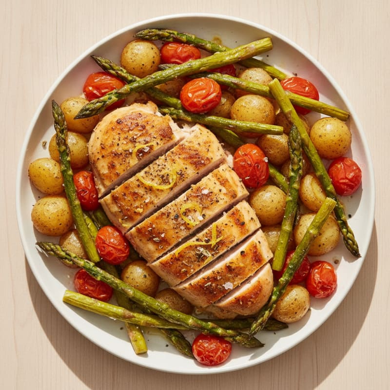 Lemon Herb Roasted Chicken with Asparagus