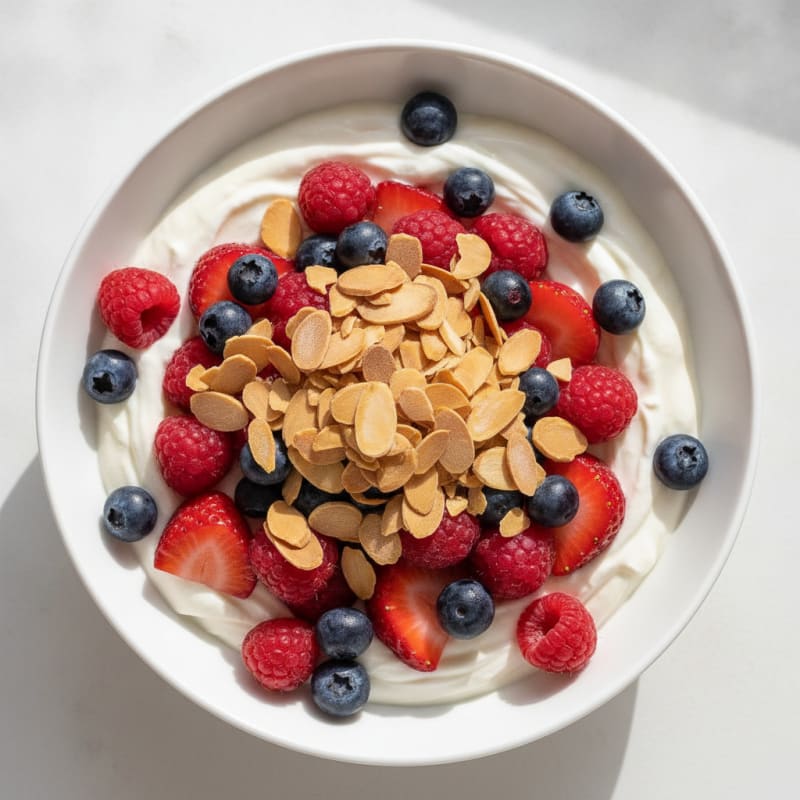 Greek Yogurt Protein Parfait with Mixed Berries and Almonds