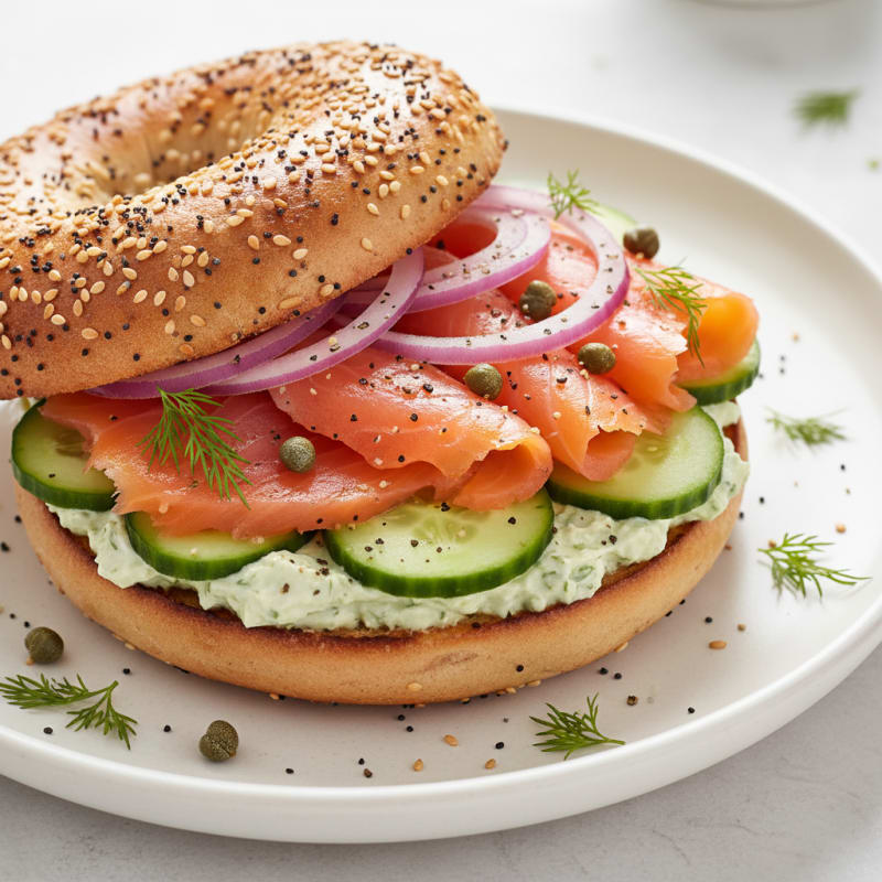 Smoked Salmon Everything Bagel Sandwich