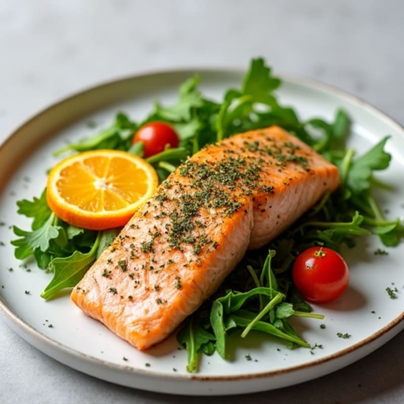 Herb-Crusted Pan Seared Salmon with Citrus Arugula Salad