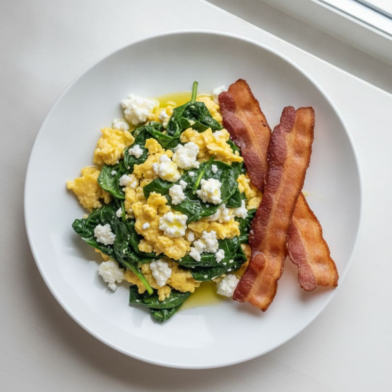 Cottage Cheese Scramble with Spinach and Turkey Bacon