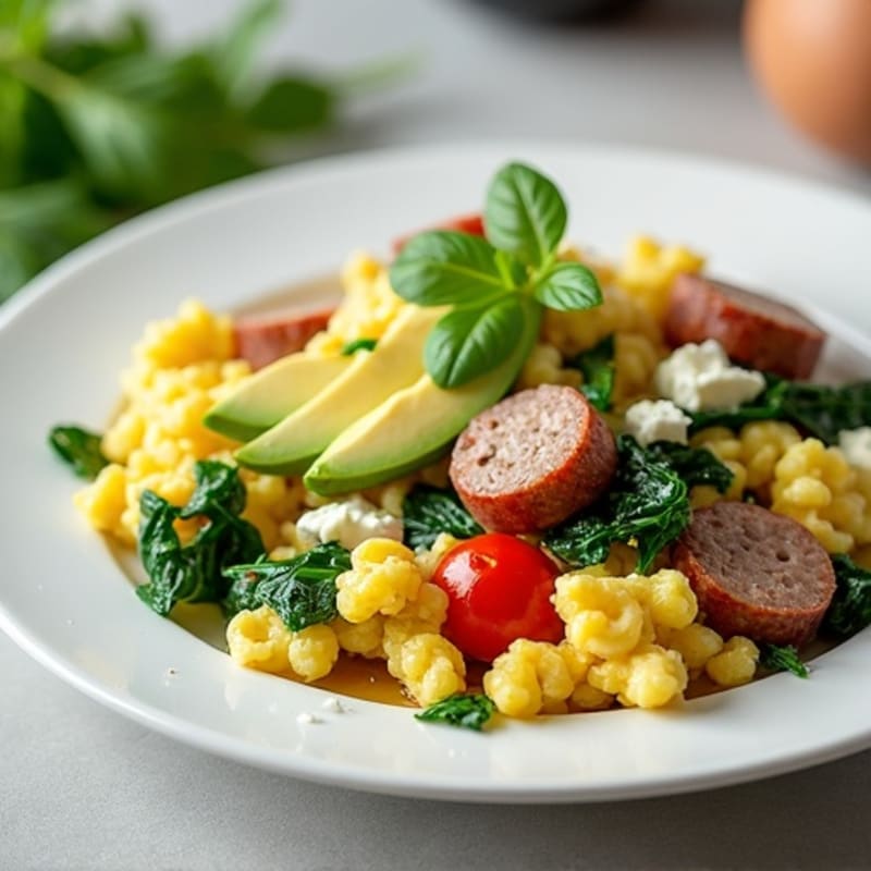 Egg White Scramble with Turkey Sausage and Spinach